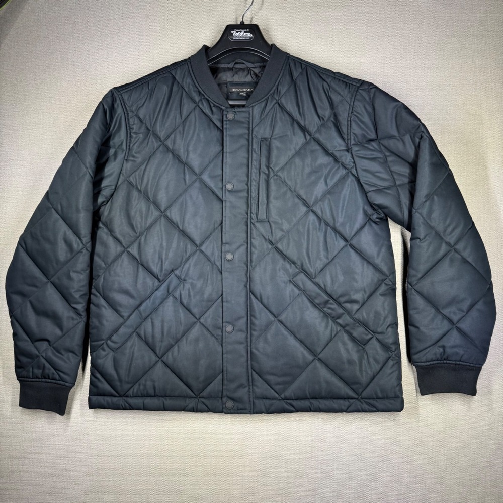 Banana Republic Mens Diamond Quilted Jacket Black Bomber Size Large